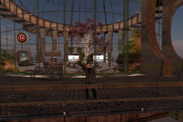 My Metropolis avatar, waving at the on-looker from the Metropolis welcome building