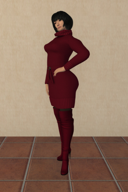 Me in a red Luella knit dress with matching Luella overknee boots (both Taarna Welles)