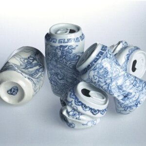 Japanese porcelain empty pop cans, china, Ming vases.jpg